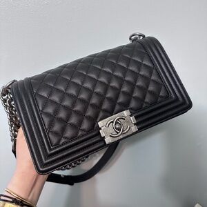 Chanel classic black caviar medium boy bag